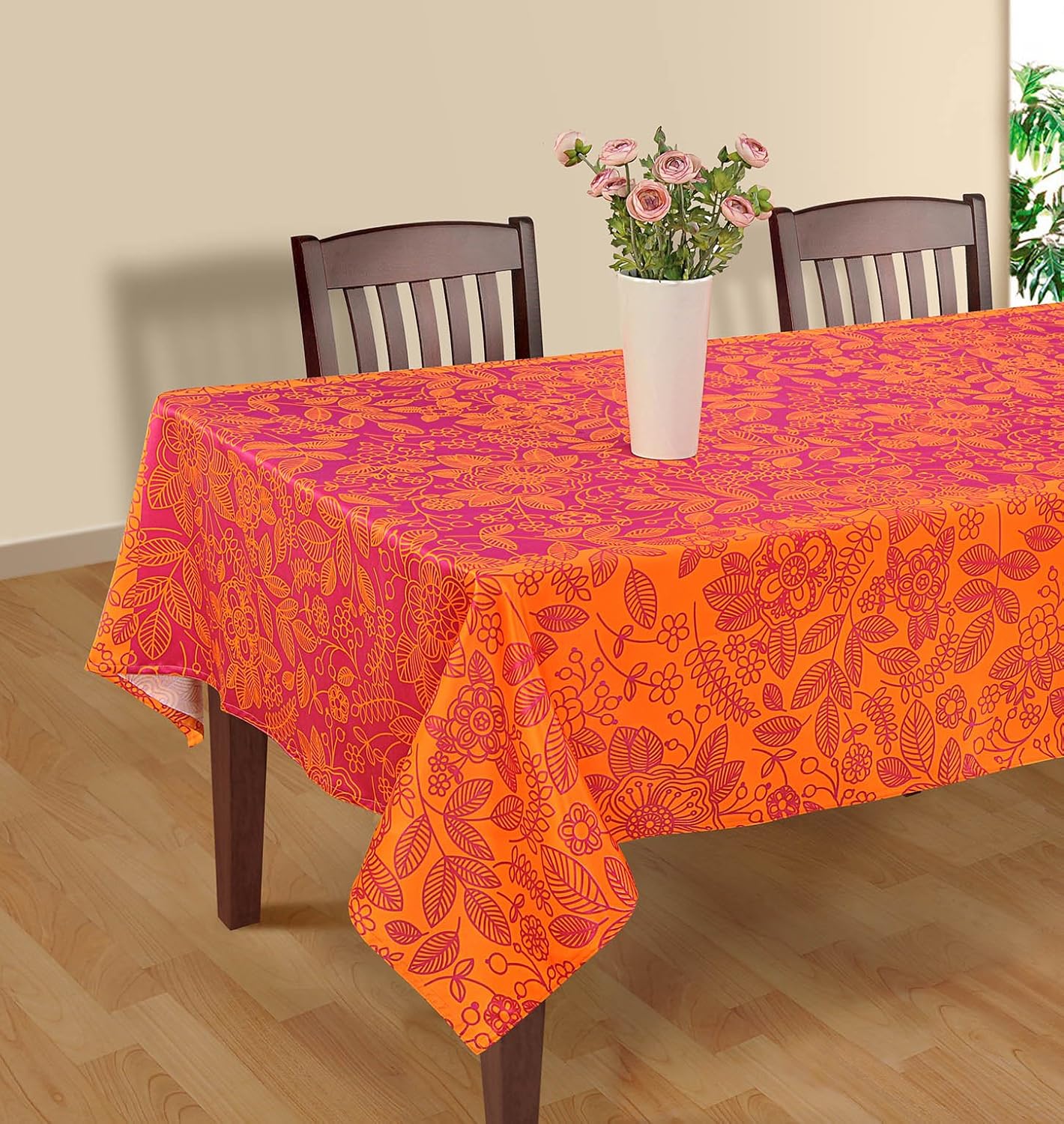 Pink and Orange Modern Floral Square Tablecloth 60 x 60 Inch