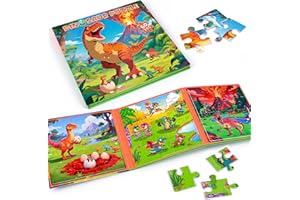 SHXYKZ 3 in 1 Magnetic Dinosaur Puzzles for Kids Ages 3-5, 3x20 Pieces Puzzles for Toddlers 4-6, Car Airplane Road Trip Activities Magnet Games Toys for 3 4 5 6 Year Old Boys