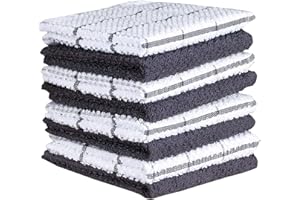 AMOUR INFINI Terry Dish Cloths Set of 8 Highly Absorbent Quick Dry Dish Rags Reusable Soft Cotton Dishcloths for Kitchen Cleaning & Drying Dishes (12x12 Inch - Dark Grey)