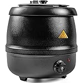 LZONEY 10.5Qt Soup Warmers Commercial Soup Kettle Cast Iron 110V with Stainless Steel Hinged Lid and Detachable Insert Pot 10