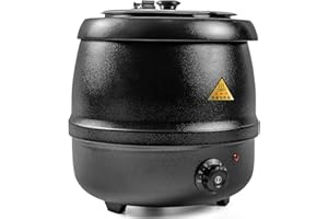 LZONEY 10.5Qt Soup Warmers Commercial Soup Kettle Cast Iron 110V with Stainless Steel Hinged Lid and Detachable Insert Pot 10