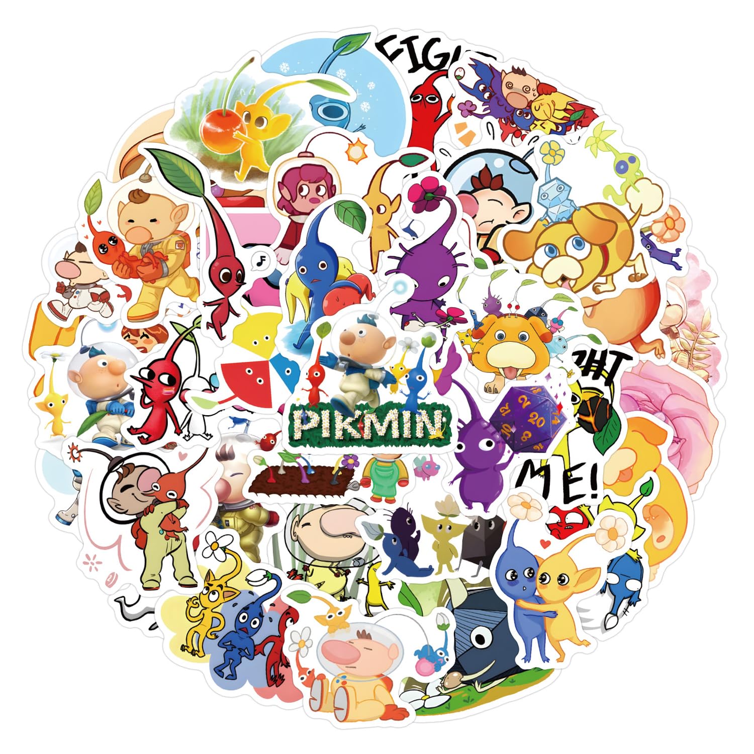 CAREOR 50Pcs Pikmin Stickers, Vinyl Waterproof Anime Pikmin Stickers for Kids Teen Crafts Laptop Bottles Envelopes Gifts Tags Snowboard (B)