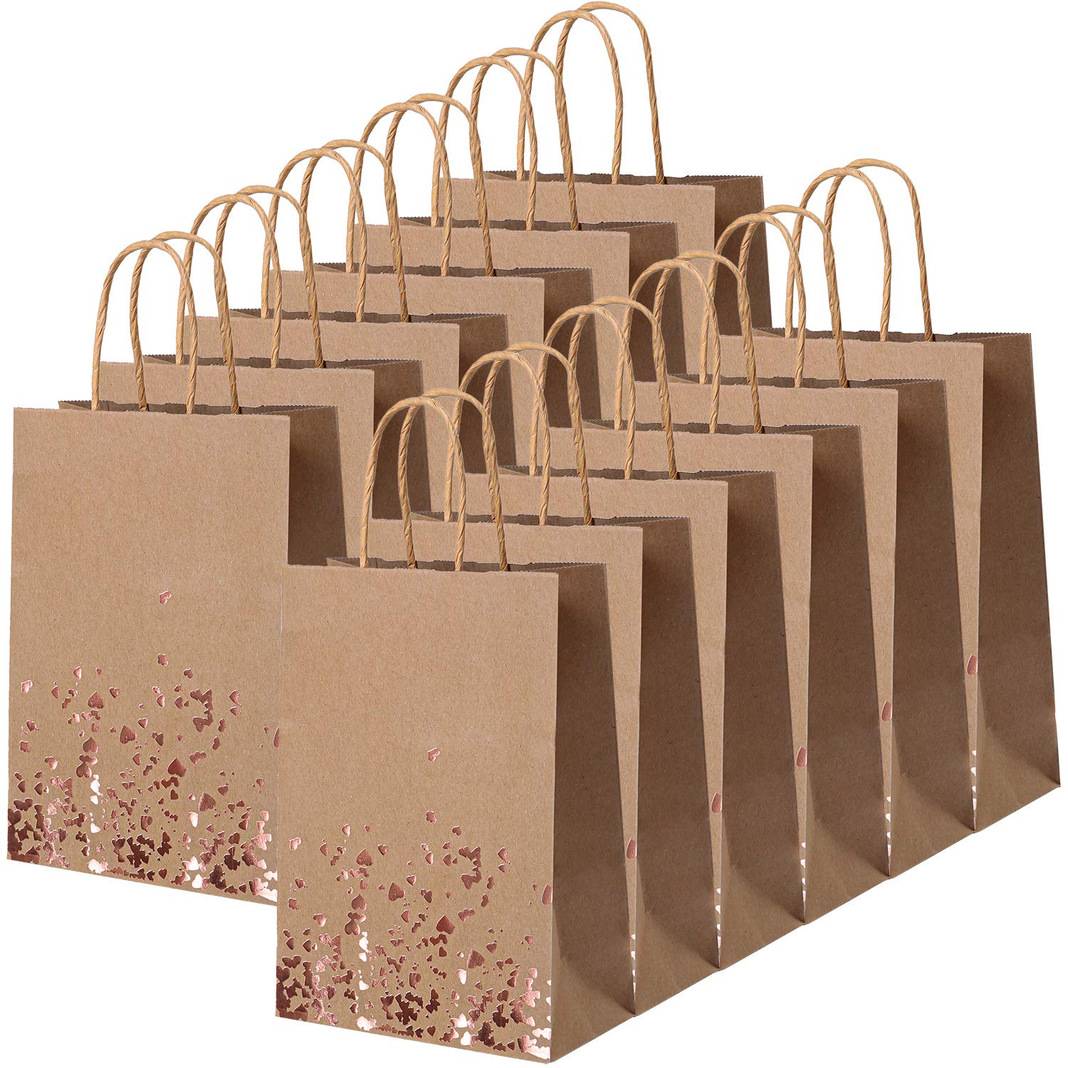 Tupa 18 Pieces Paper Bags Bronzing Kraft Bag Hen Party Bags Bride Gift Birthday Bag with Handle for Wedding Parties Keepsake Night Celebrations (Rose Gold Bronzing-Hearts-2)