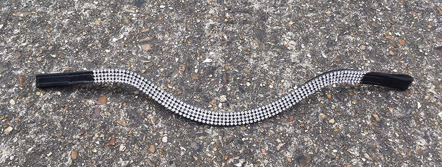 Cwell Equine U Shape Bling Clear Crystal Browband 4 rows Choice of size Black (Pony 14")