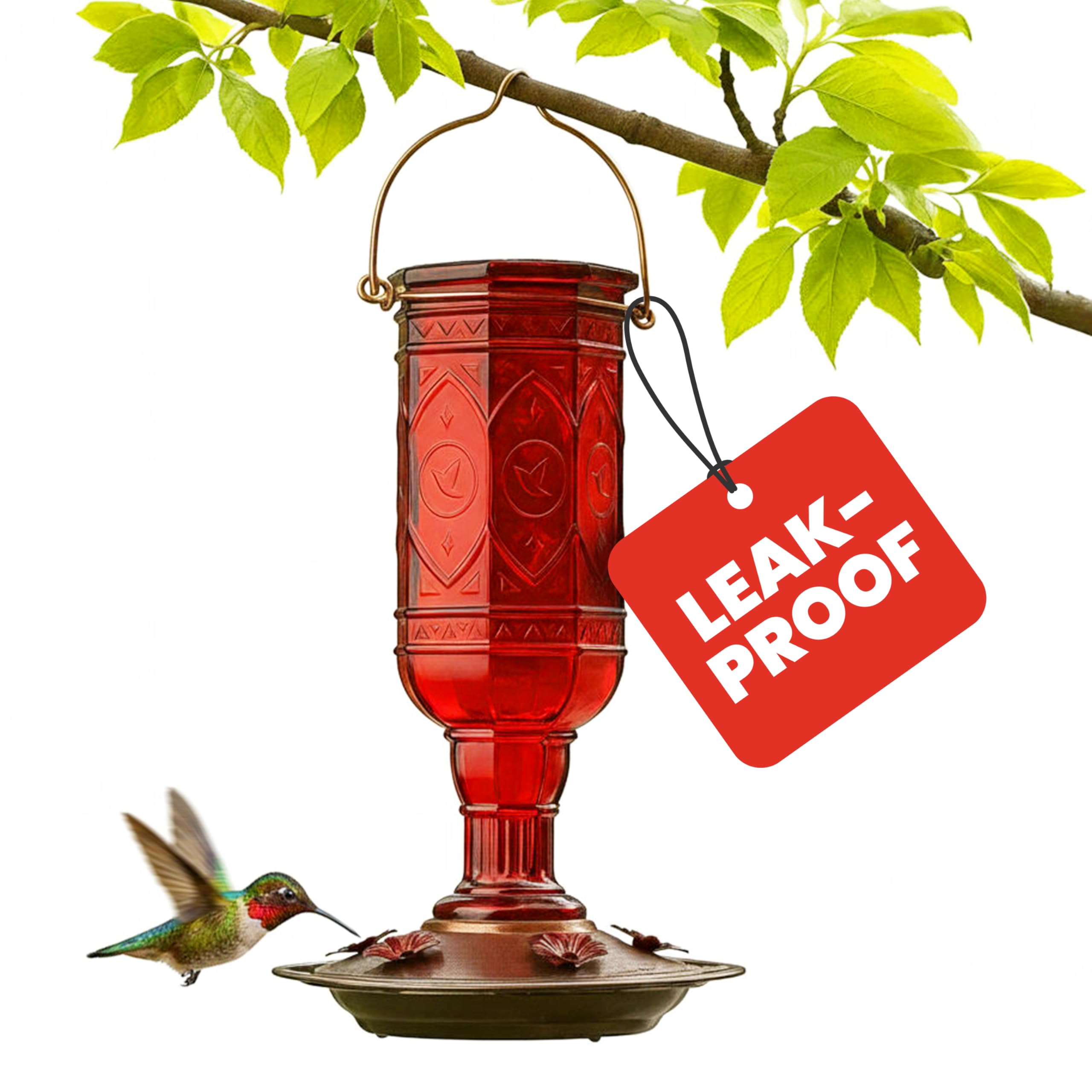 More Birds Hummingbird Feeder Vintage Red Antique Glass Bottle, 23-Ounce Hummingbird Nectar Capacity