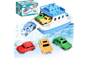 FUN LITTLE TOYS Toy Boat Bath Toys for Toddlers with 4 Mini Car Toys, Kids Water Toys Ferry Boat for Bathtub Bathroom Pool Beach Toys, Birthday Gifts