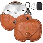 Maxjoy for AirPods Pro 3 Case Leather, Airpods Pro 3 Leather Case Cover with Keychain Compatible with Apple Airpod Pros 3rd Generation 2025 (Front LED Visible),Brown
