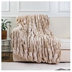 BATTILO HOME Large Brown Faux Fur Throw Blanket for