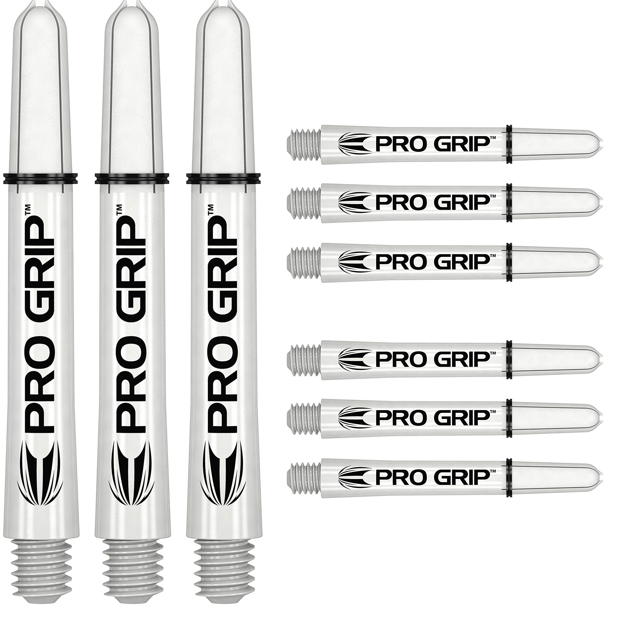 Target Darts Pro Grip Shafts – Set of 9 | White, Medium (48mm) | Dart Stems, Professional Darts Accessories, 2BA Shaft Multipack with Rings — image 1
