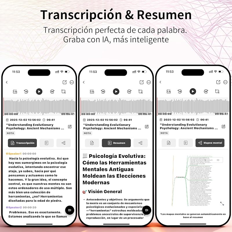 Grabadora de Voz NEWYES IA con aplicación dedicada,transcripción y Resumen,Duración de la batería de 35 Horas, 64 GB de Memoria para reuniones,conferencias, Llamadas,Negocios y Clases(Rosa)