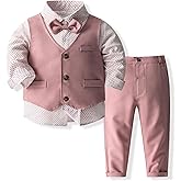 Kimocat Boys' 4-Piece Formal Suit Set Dress Shirt Vest Pants and Tie Wedding Birthday Party Suit