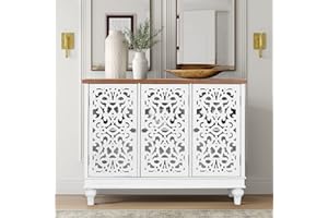 PHI VILLA Accent Cabinet with Doors - Farmhouse Credenza Cabinet for Living Room, Sideboard Buffet Cabinet with Storage White