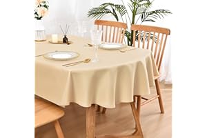 Wolkemer Oval Tablecloth 60 x 84 Inch Washable Fabric Table Cloth Solid Beige Table Cover for Dining Wedding Party Banquet Ta