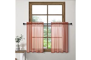 PITALK Terracotta Curtains Tiers 36 Inch Length for Kitchen Bathroom Set of 2 Half Window Light Filtering Semi Transparent Short Curtains for Patio Door Living Room Bedroom 30x36 Long Rust Burnt Orange Brick