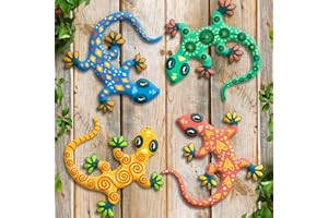 Kggetr Metal Gecko Wall Decor- 4 Pack 9 inch Lizards Decoration for Outdoor Indoor Garden Backyard Fence Patio,Gift for Family Friends(4 Pack)