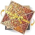 Gourmet Mixed Nuts Christmas Gift Basket with Lazy Susan in Sleek Bamboo Wood Reusable Platter | XL 2.5 lb Platter Includes 12 Assortments of Premium Nuts, Kosher