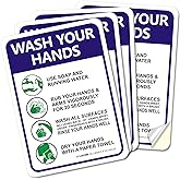 Please Wash Your Hands Sign Stickers, 4 Pack 7x10 Inch 4 Mil Self-Adhesive Vinyl, Weatherproof and UV Protected, Indoor & Out