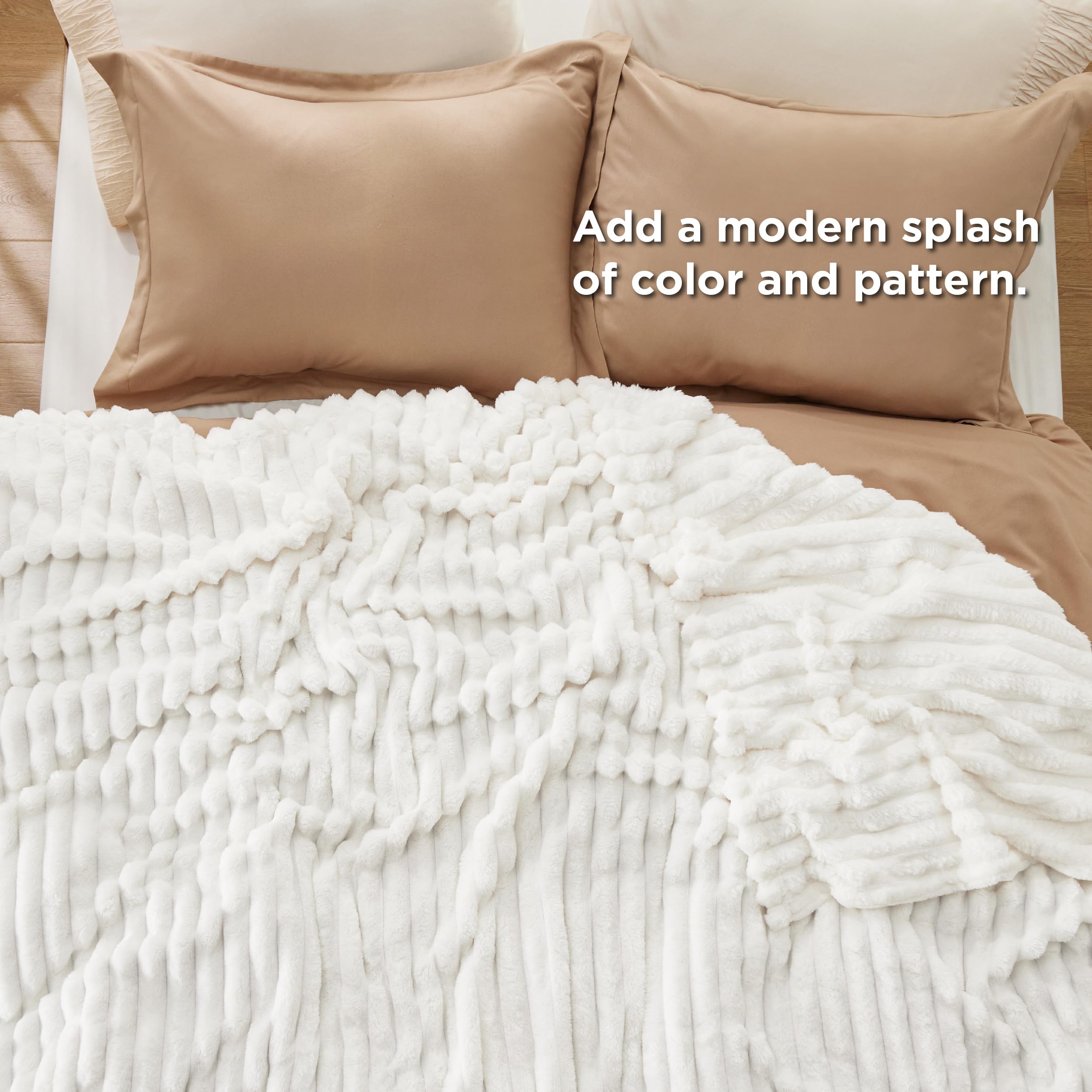 Bedsure GentleSoft Blankets Queen Size for Bed - Cozy Soft Sofa Couch Cover Blankets for Women, Cute Large Bedding Fleece Throws for Girls, Off White, 90x90 Inches