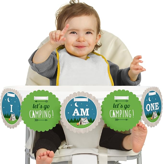 Download Amazon Com Happy Camper 1rst Birthday Highchair Decor I Am One First Birthday High Chair Banner Kitchen Dining