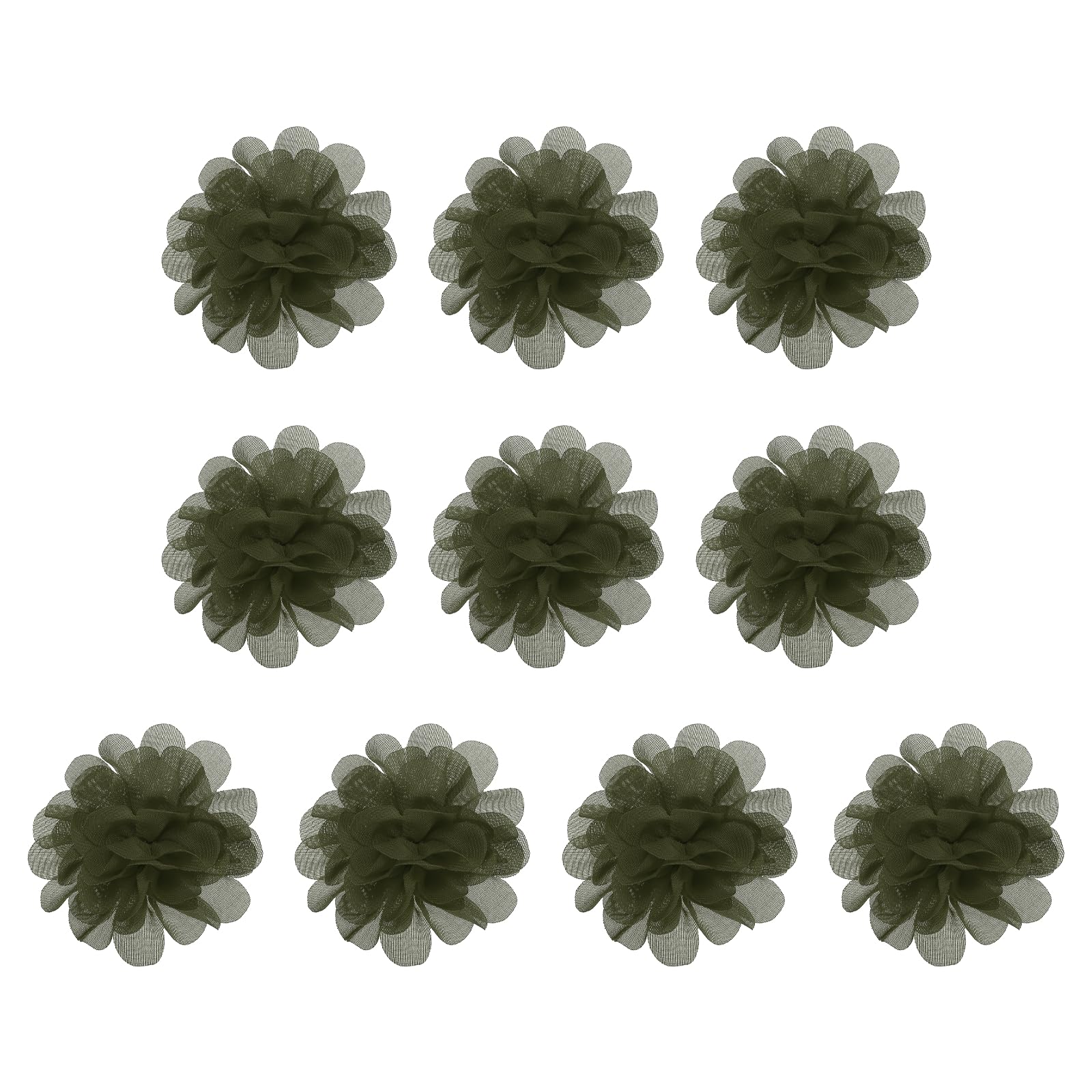 PATIKIL 2.8" Chiffon Flowers, 10 Pcs Mesh Fabric Flowers Sewing Fabric Appliques Headband Embellishments for DIY Craft Wedding Decor, Dark Green