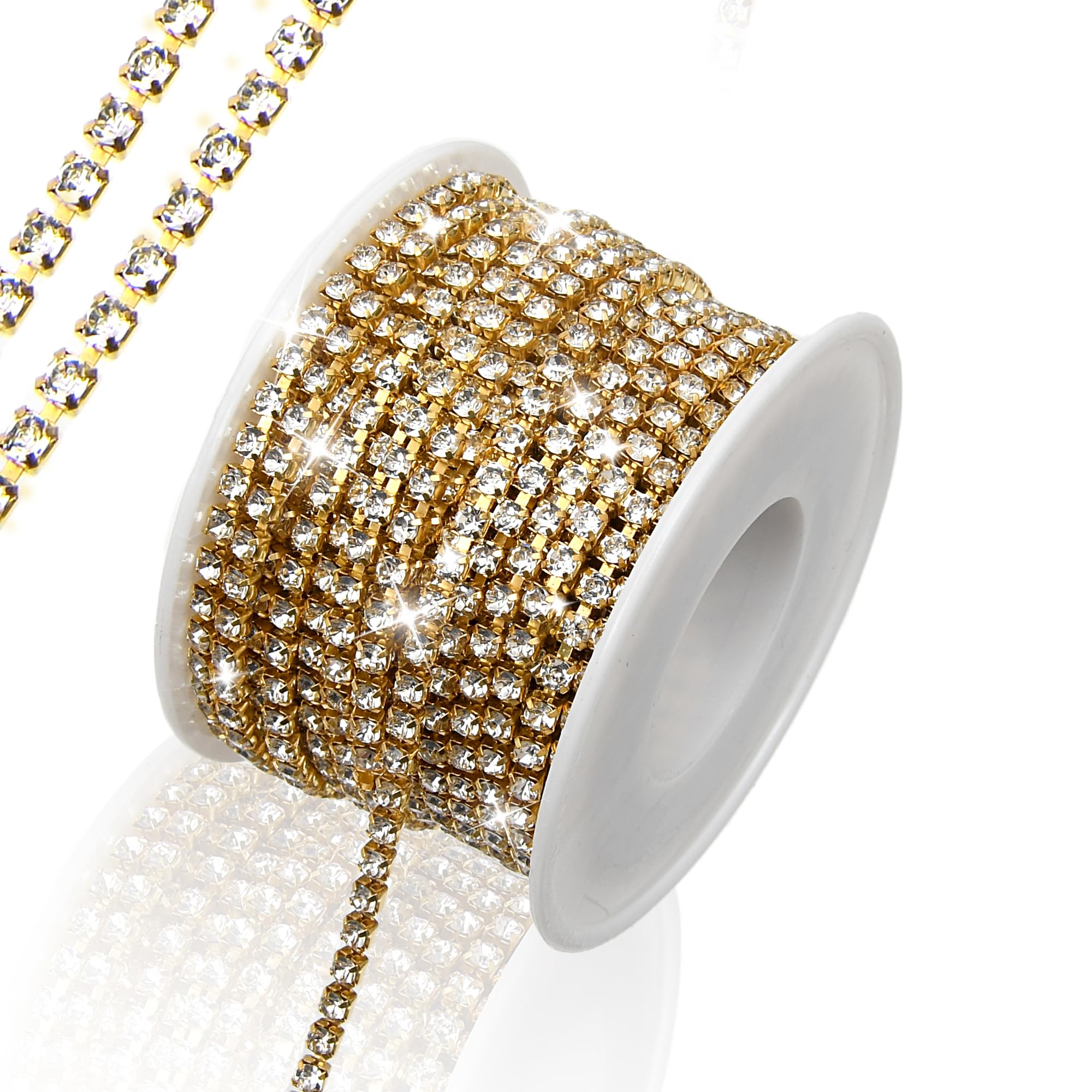 Photo 1 of 10 Yards Rhinestone Chain, SS12/3mm Crystal Rhinestones Close Chain Trim, Bling Diamond Cup Chain for Jewelry Clothing Shoes Wedding Party Decoration(Gold+Silver)