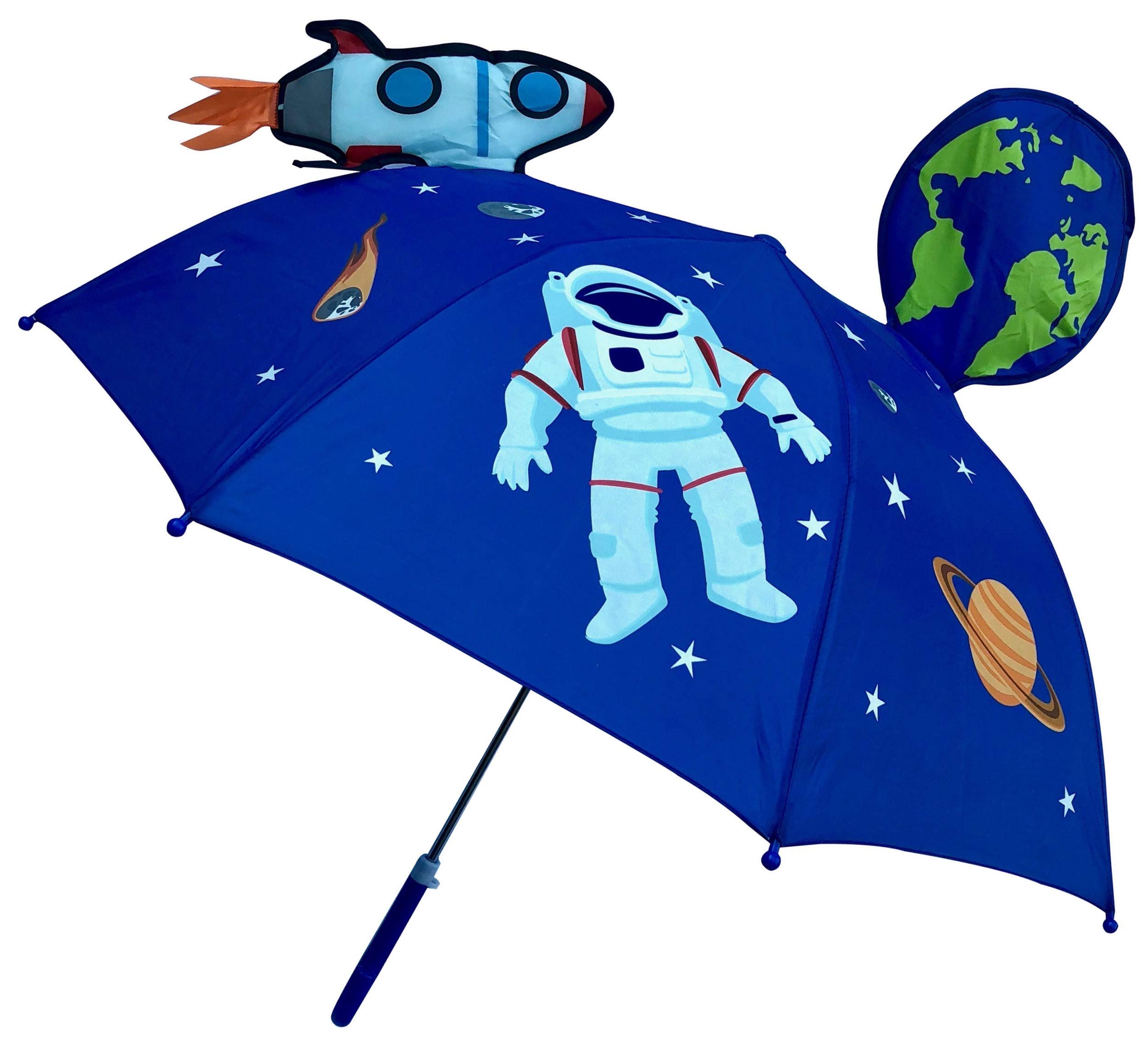HECKBO 3D children umbrella space space space astronaut - with rocket, earth, planets, satellite with window - children umbrella or parasol for boys and girls - umbrellas for school children