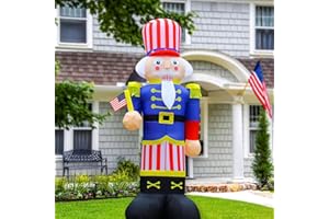 FARONZE Patriotic Inflatables Independence Day 4th of July Nutcracker Holds Flag Solider Blow Up Holidays Party Front Door Garden Yard Lawn Decor Lighted Memorial Day Decoration (8Ft Patriotic Nutcracker)