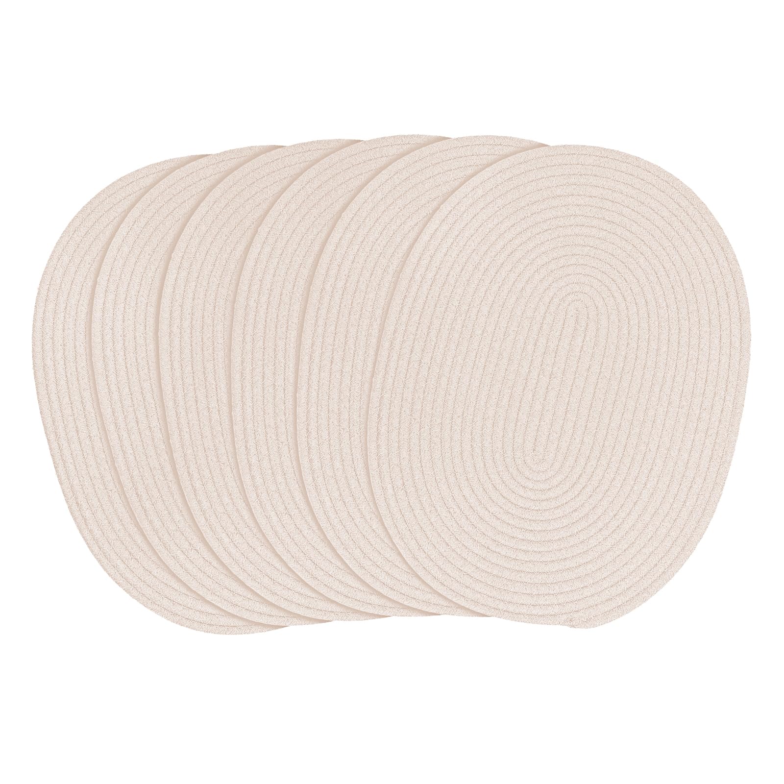 fanquare Oval Woven Placemats Set of 6 Beige Cotton Rope Braided Placemats Heat Resistant Washable Non-Slip Table Mats for Kitchen Dining Table, Home Decoration 30 * 40cm