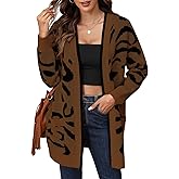 ZLIGXEA Women's Long Sleeve Animal Pront Cardigan Leopard Knit Sweater Open Front with Pockets Coat S-XL