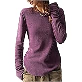 RoseSeek Women's Waffle Knit Long Sleeve T Shirts Crew Neck Fitted Tops Fall Clothes