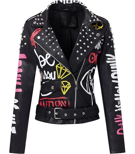 Bow Leather Jacket，Retro Bow Print PU Leather Coat Women Korean