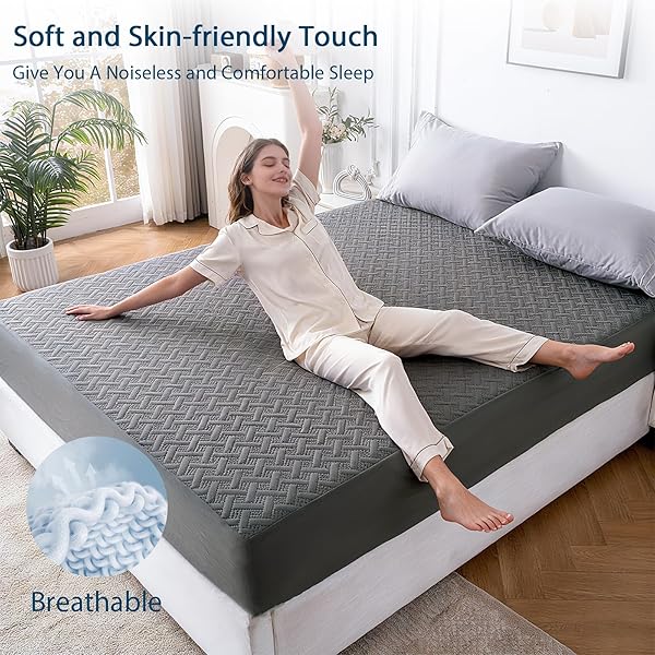 KLOVARIS QUEEN MATTRESS PROTECTOR WATERPROOF – ULTRASONIC NOISELESS MATTRESS PAD WITH REINFORCED TPU BACKING, BREATHABLE BED COVER FIT 6″-18″ DEEP POCKET FOR POTTY TRAINING, PETS & NIGHT SWEATS, GRAY