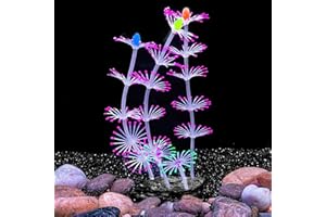 Bluecoco Soft Silica Gel Moves Naturally with Water Flow, Aquarium Decorations Glow in The Dark, Glowing Coral Ornaments for Fish Tank Decorations (Pink, Cymbidium)