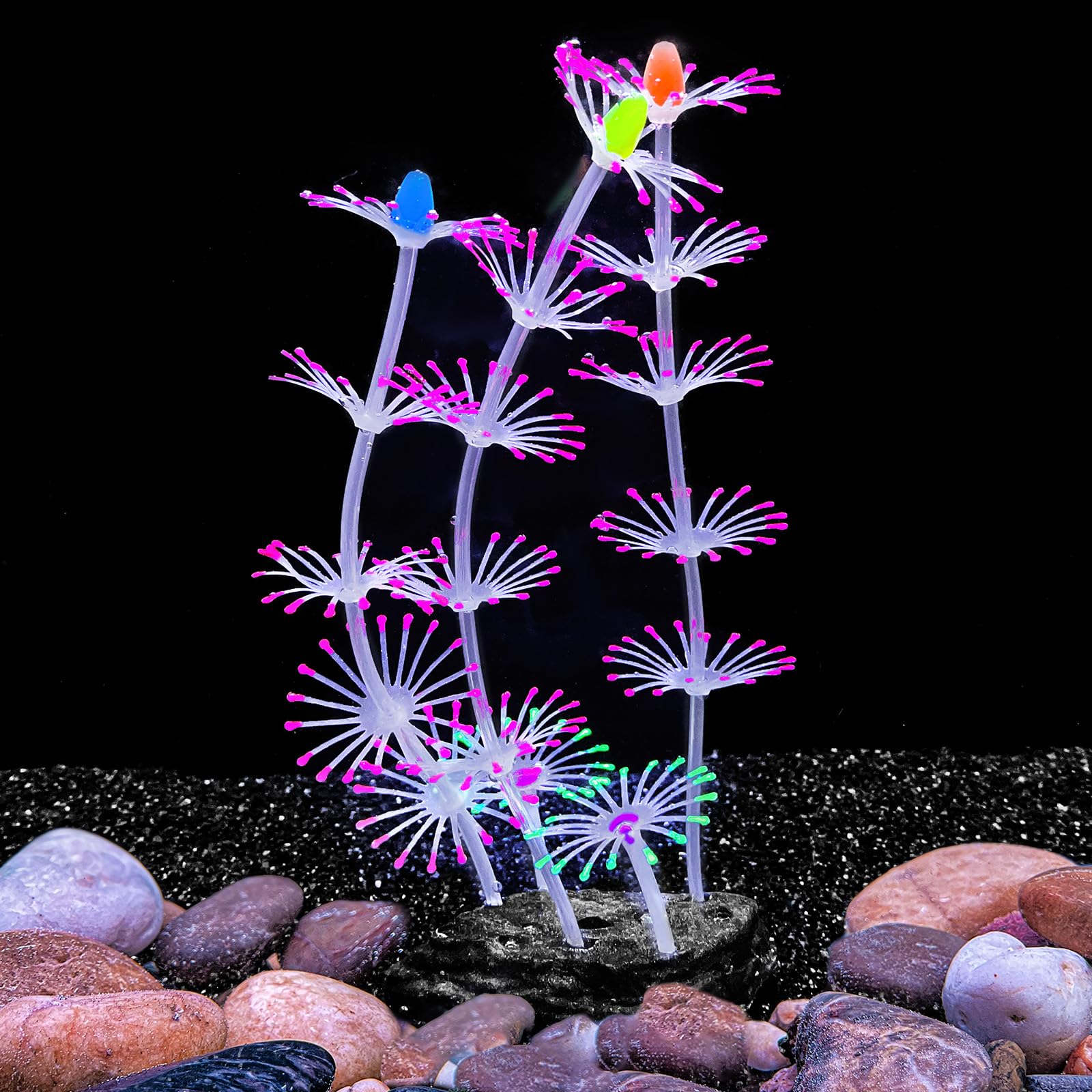Photo 1 of Bluecoco Soft Silica Gel Moves Naturally with Water Flow, Aquarium Decorations Glow in The Dark, Glowing Coral Ornaments for Fish Tank Decorations (Pink, Cymbidium)