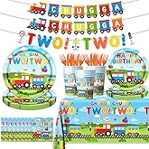 Chugga Chugga Two Two Party Decorations,142Pcs Train 2nd Birthday Tableware Plates,Napkins,Cups Train Theme Party Favors for Baby Shower,2nd Birthday Decorations for Boys