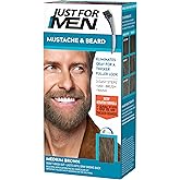 JUST FOR MEN Mustache &amp; Beard Dye, Keratin, Medium Brown M-35 (1 Pack) | Mustache &amp; Beard color medium brown designed for facial hair to instantly eliminate gray. Enhanced with keratin &amp; biotin.