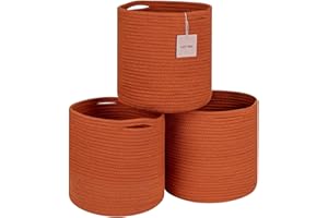 voten Storage Cubes Baskets Bins Organizer 11x11x11'' Fit 12x12''Cube Bookcases Shelf,Durable Woven Cotton Storage Basket for Organizing,Round 3Pack Brick Red