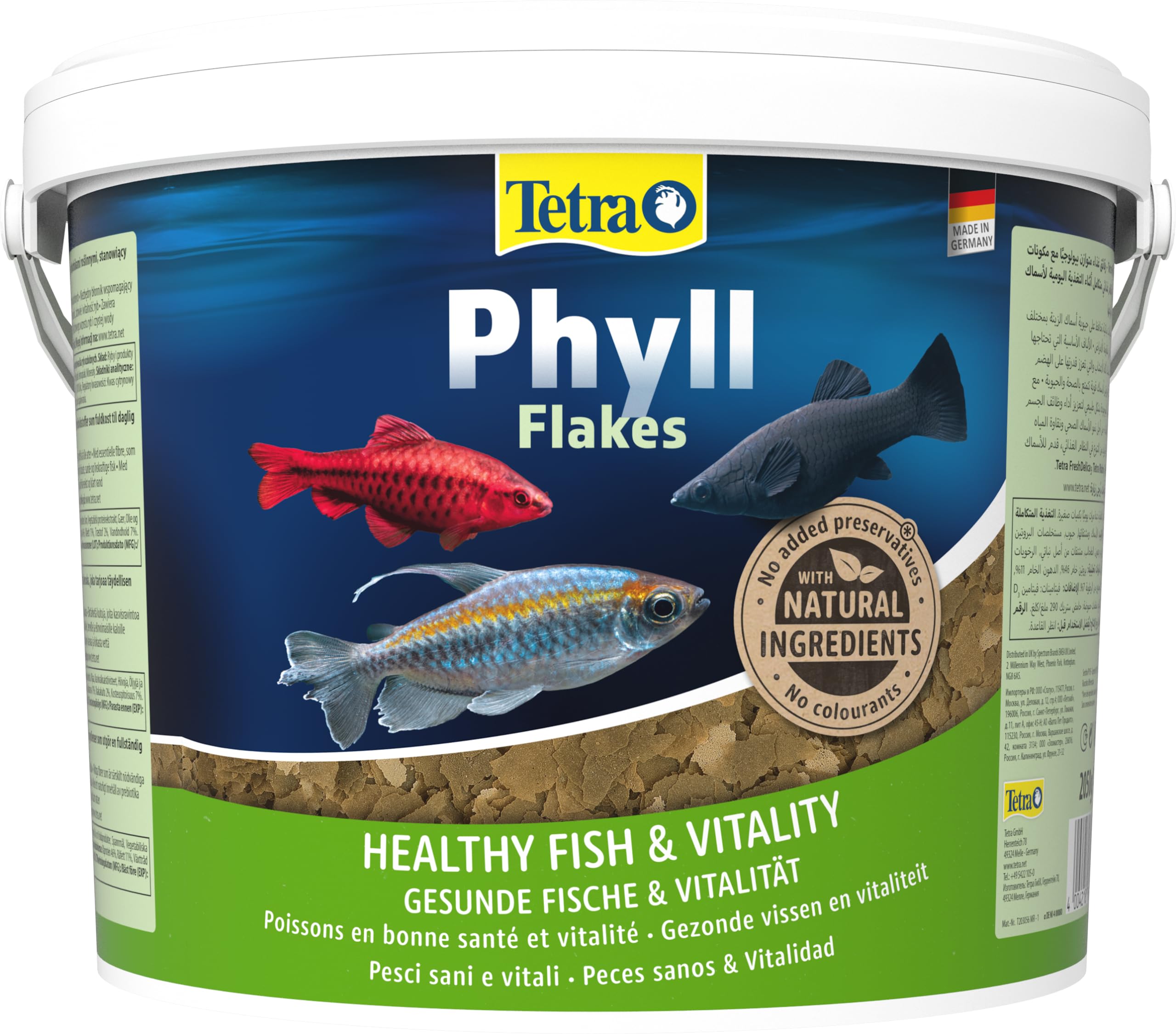 Tetra Phyll (main food for all herbivorous ornamental fish, with vital fibre plus prebiotics), 10 litre bucket