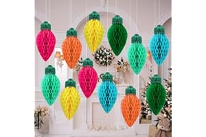 Humyoun 12 Pcs 12" Vibrant Jumbo Christmas Lights Honeycomb Hanging Decoration Large 3D Light Bulb Land Xmas Assorted Colors Light for Christmas Tree Mantal Ceiling Classroom Ornament
