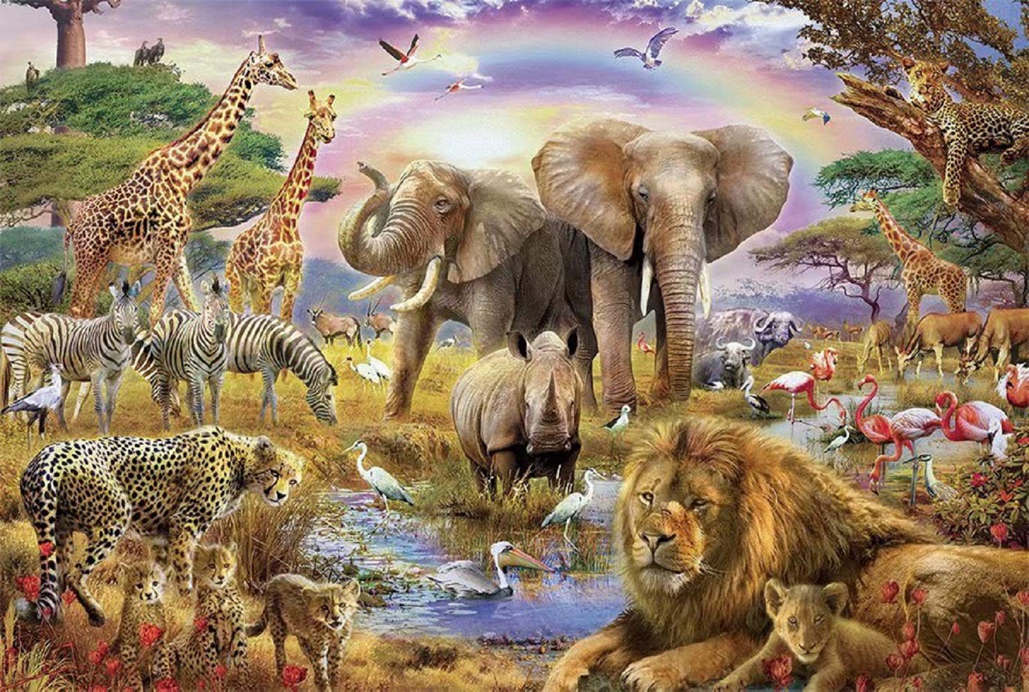 SUPERPOWER® 1000 Pieces African Jungle Animals Forest Beasts Rainbow Sunset Landscape Kids Learning Cognition Toys Adults Brain Teasers Games Wooden Intelligence Jigsaw Puzzles