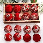 MiniInflat 16 Pieces 2.4 Inch Christmas Velvet Balls Set Glitter Christmas Tree Ornaments Shatterproof Ornaments Bulk Xmas Ornament for Holiday Favors Decoration(Red)