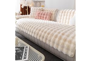 MDSASFD Faux Fur Couch Cover, Soft Warm Plush Sofa Couch Cover, Non Slip Sectional Sofa Slipcovers for L Shaped, Washable Furniture Protector for Kids, Dogs(Beige White, 36"x 63")