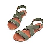SANDALUP Elastic Ankle Strap Flat Sandals for Women