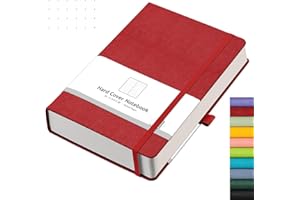 AHGXG Bullet Dotted Journal - 320 Numbered Pages Dot Grid Notebook A5 Thick Journal, 100gsm Thick Dotted Paper, Leather Hardcover,Inner Pocket, 5.75'' × 8.38'' - Red