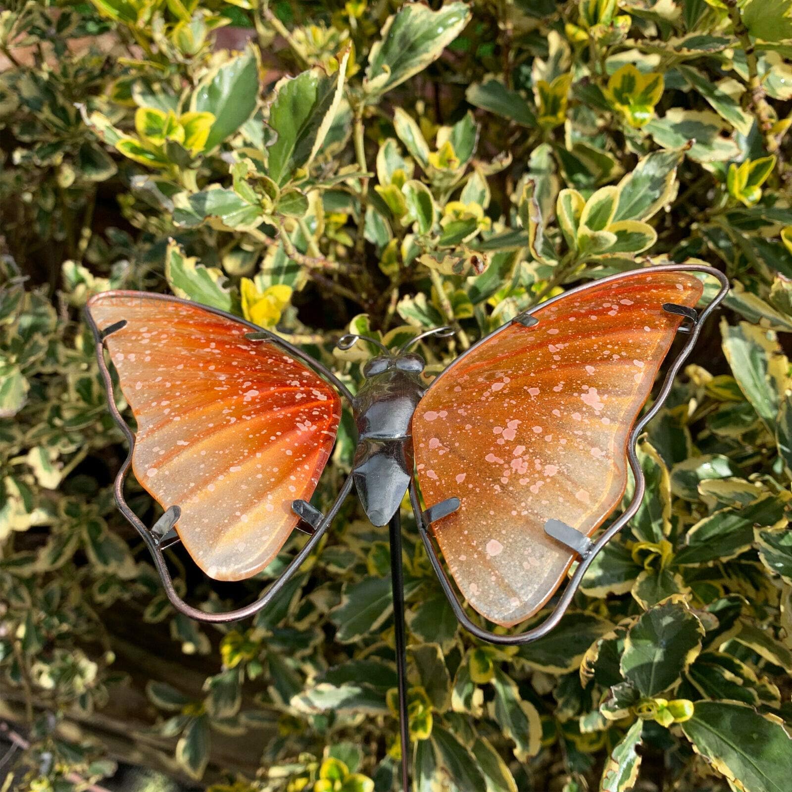 Darthome Ltd Amber Glass Butterfly Outdoor Garden Decorative Metal Stake Ornament Sculpture