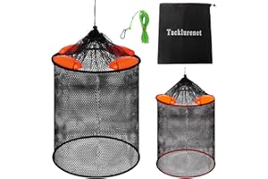 TACKLURENET 2Pcs Foldable Floating Fish Basket Fishing Basket Live Caught Fish for Kayak Fishing Accessories with Storage Bag Rubber Coated Netting and Nylon Netting Satisfy All Your Needs with Two Sizes