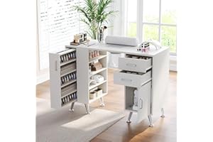 GarveeHome Manicure Table Nail Desk, Nail Station with Glass Top Wrist Rest Electric Dust Collector Storage Drawers Cabinet, 