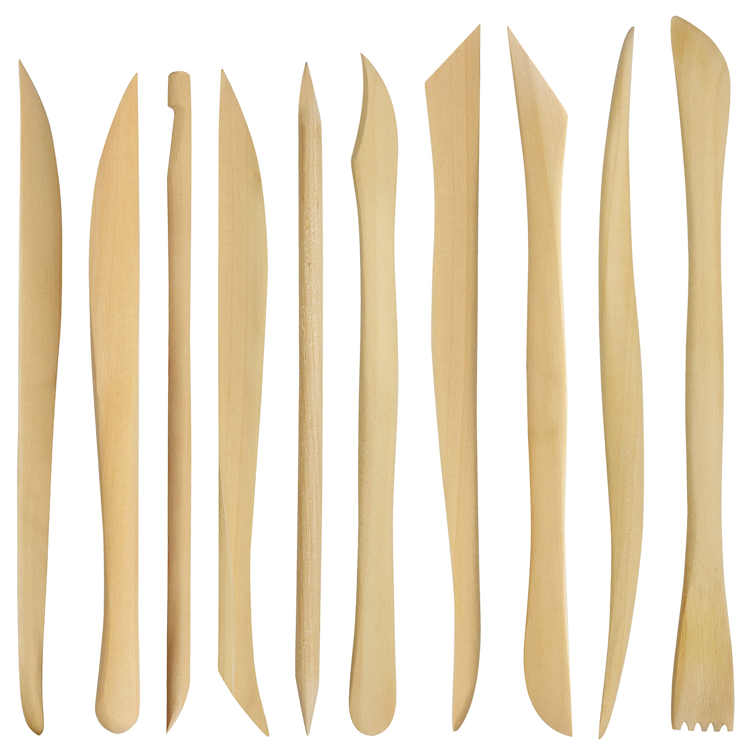 Kurtzy Wooden Clay Sculpting Tools (10 Pack) - 14.4-16cm / 5.67-6.3 inches - Ceramic/Polymer Clay Modelling Set - Double-Ended Pottery Tools for Carving, Shaping, Embossing, Sculpting, Smoothing
