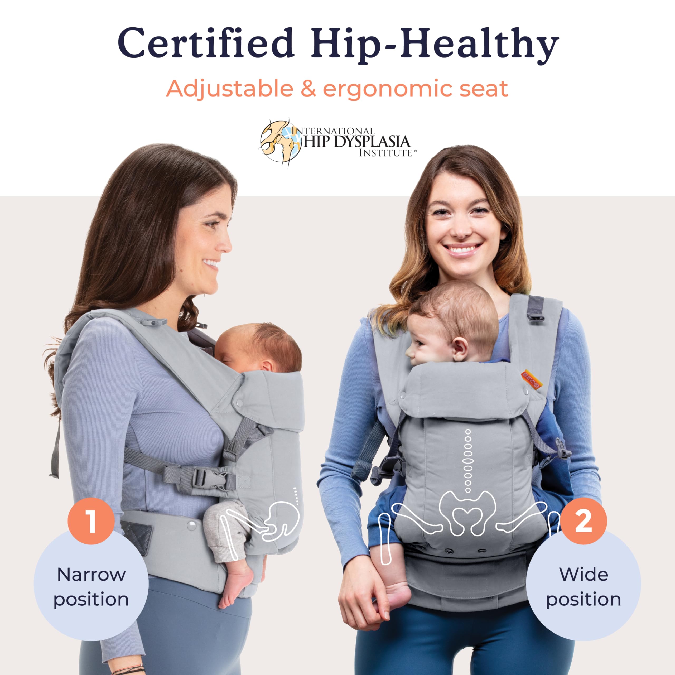 Beco Gemini Baby Carriers from Newborn to Toddler - Certified Ergonomic Newborn Baby Carrier for Infants and Children of 7-35 lbs - M Shape, Adjustable Seat, 100% Cotton (Grey)