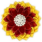 Red and Gold 4.5" Satin Flower Brooch, with Pearl Crystal Center, Phi Delta Kappa Inspired Paraphernalia Brooch Pin for Women, Inspired for Conferences, Luncheons, Events - National Sorority of Phi Delta Kappa (NSPDK) lapel pin
